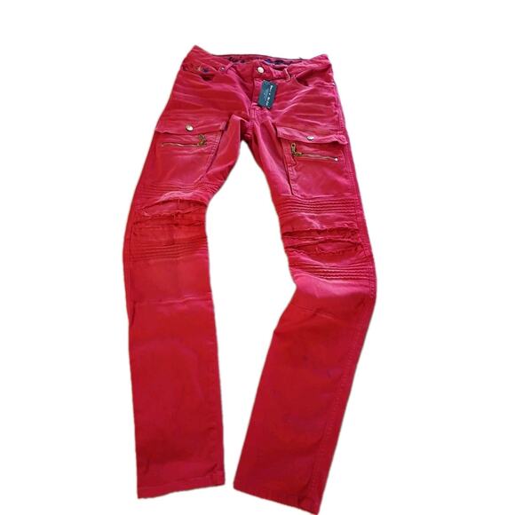 Robin's Red Label Jeans Men's Sz 31 Red New Biker Distressed Embroidered Stars - Picture 2 of 12